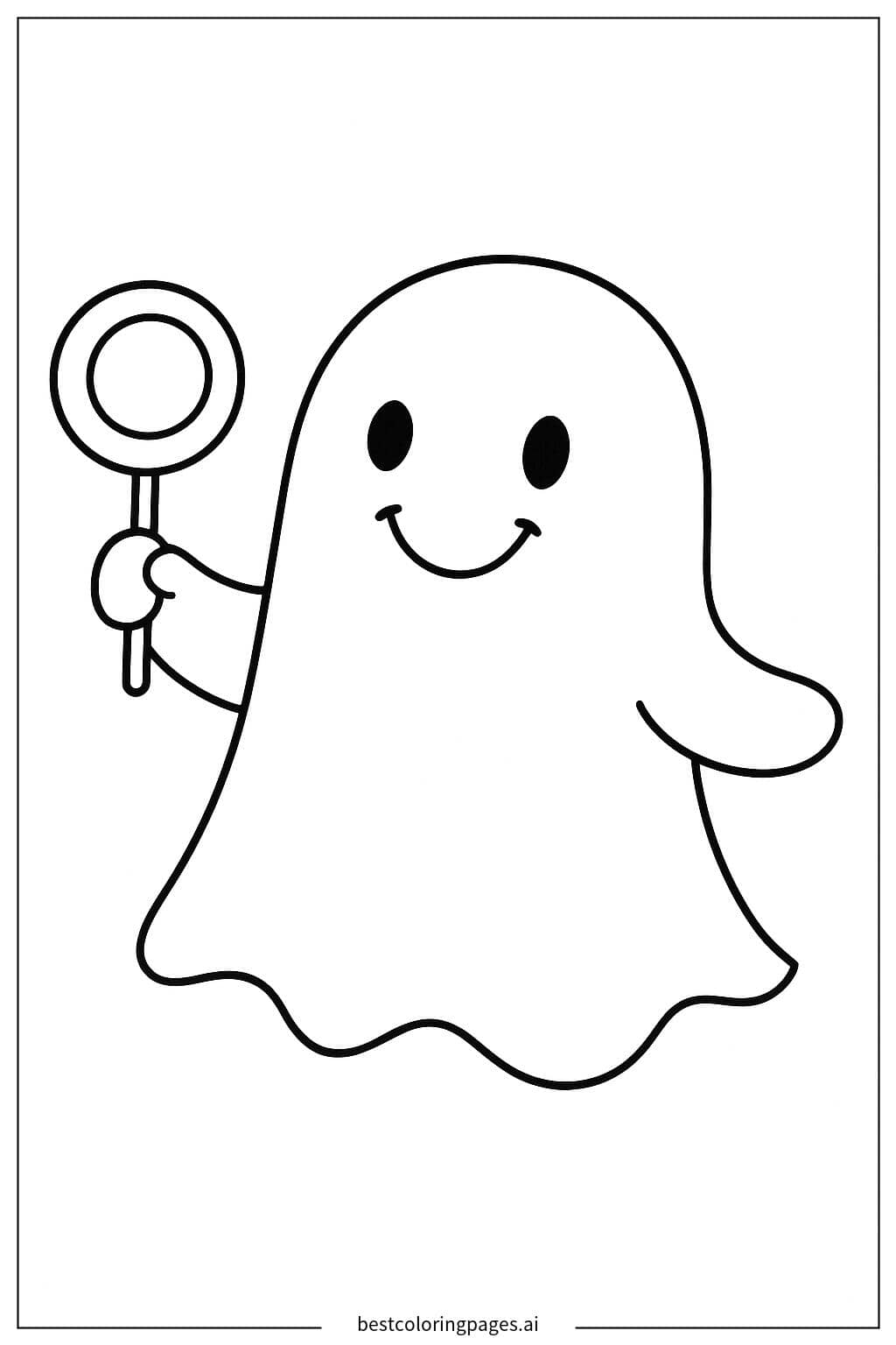 Friendly Ghost with a Lollipop Coloring Page