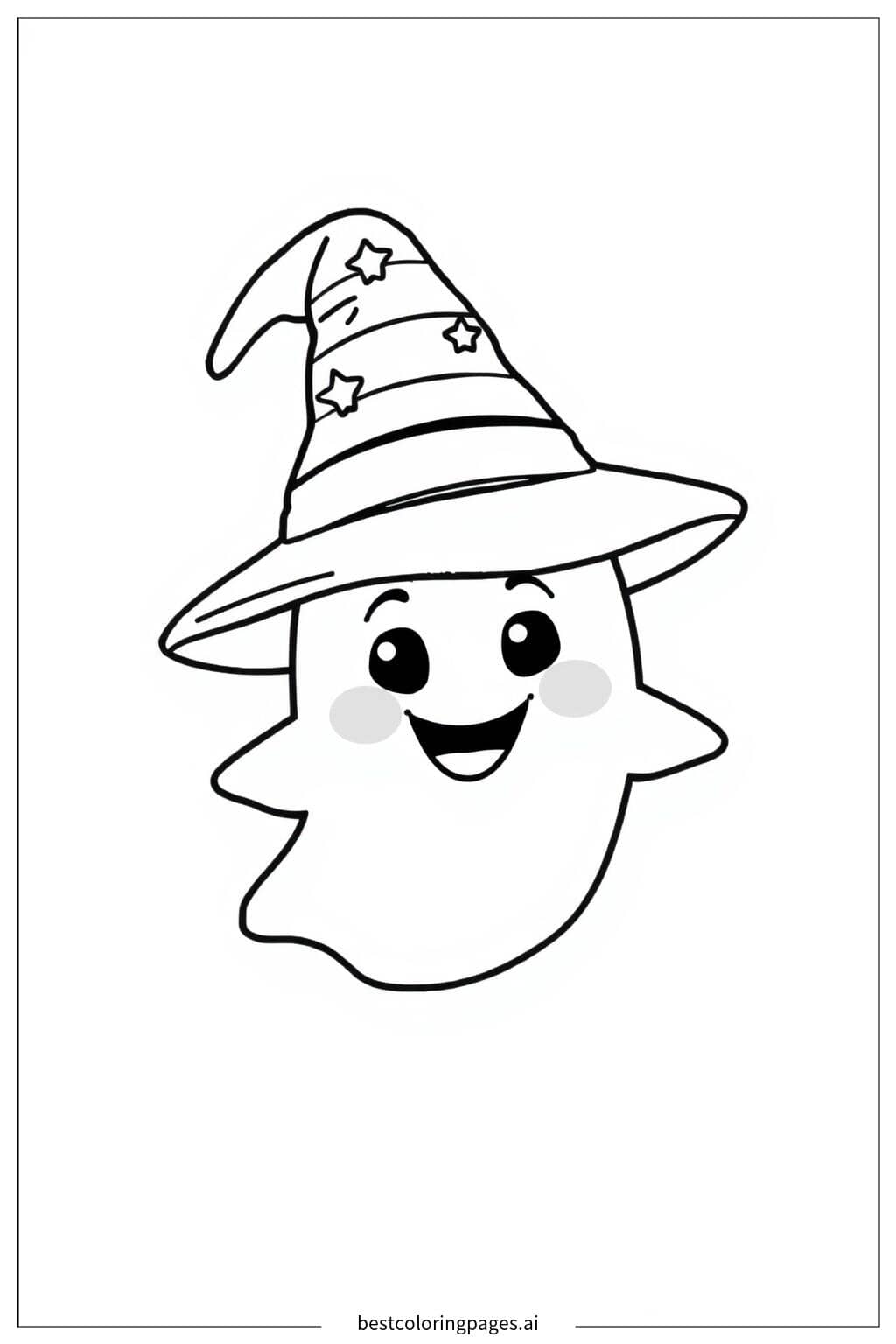 Friendly Ghost with a Witch Hat Coloring Page