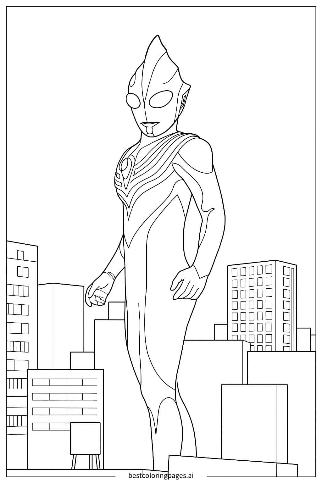 Coloriage Géant Ultraman dans la Ville