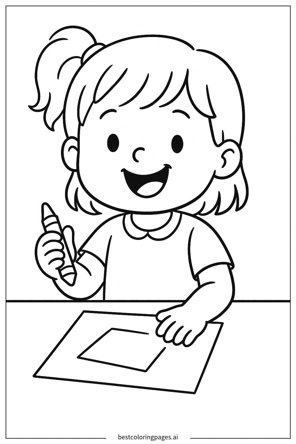 Coloriage Fille dessinant avec des crayons de couleur