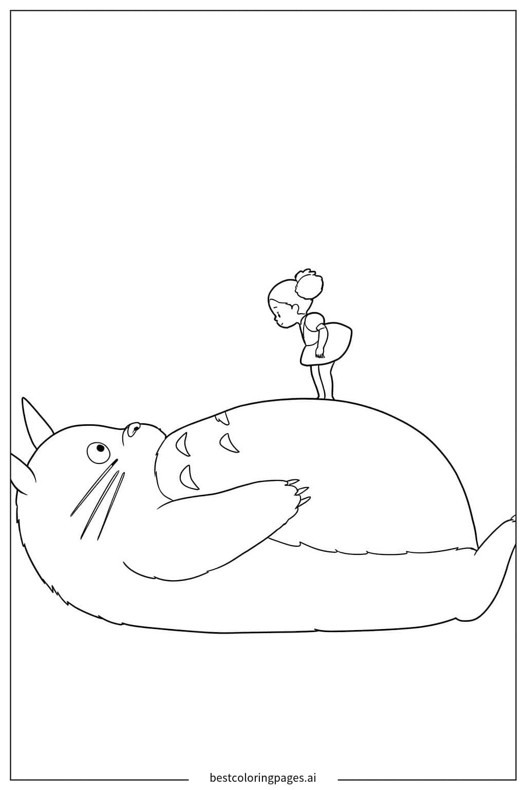 Dibujos de La niña conoce a Totoro para Colorear
