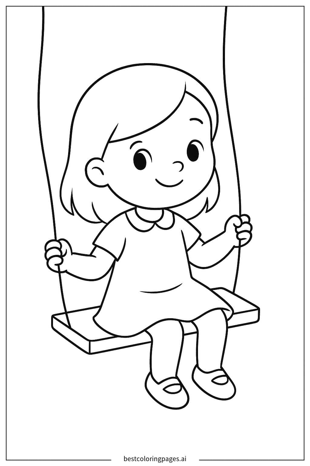 Coloriage Fille assise sur une balançoire
