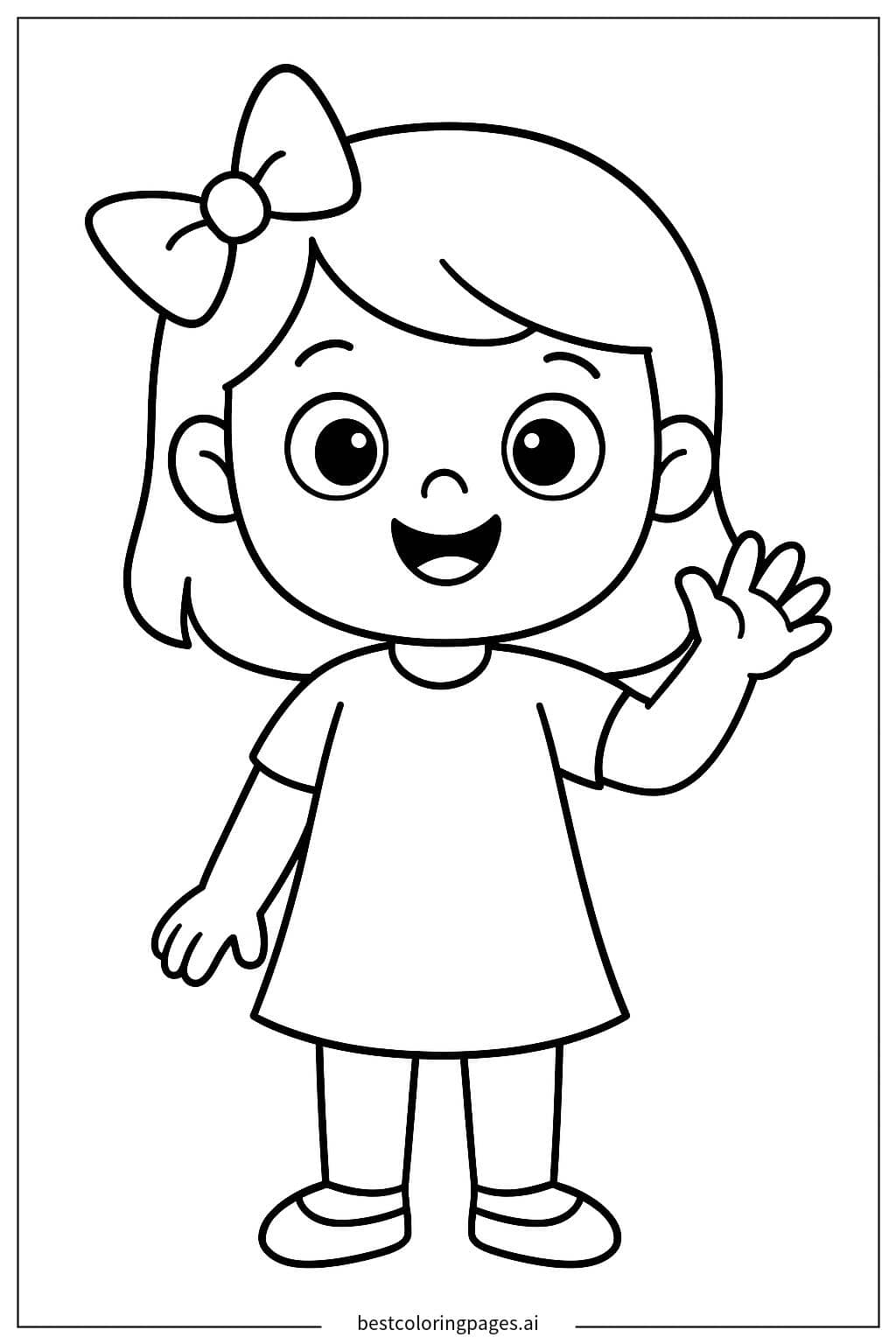Cheerful Girl Waving Hello Coloring Page
