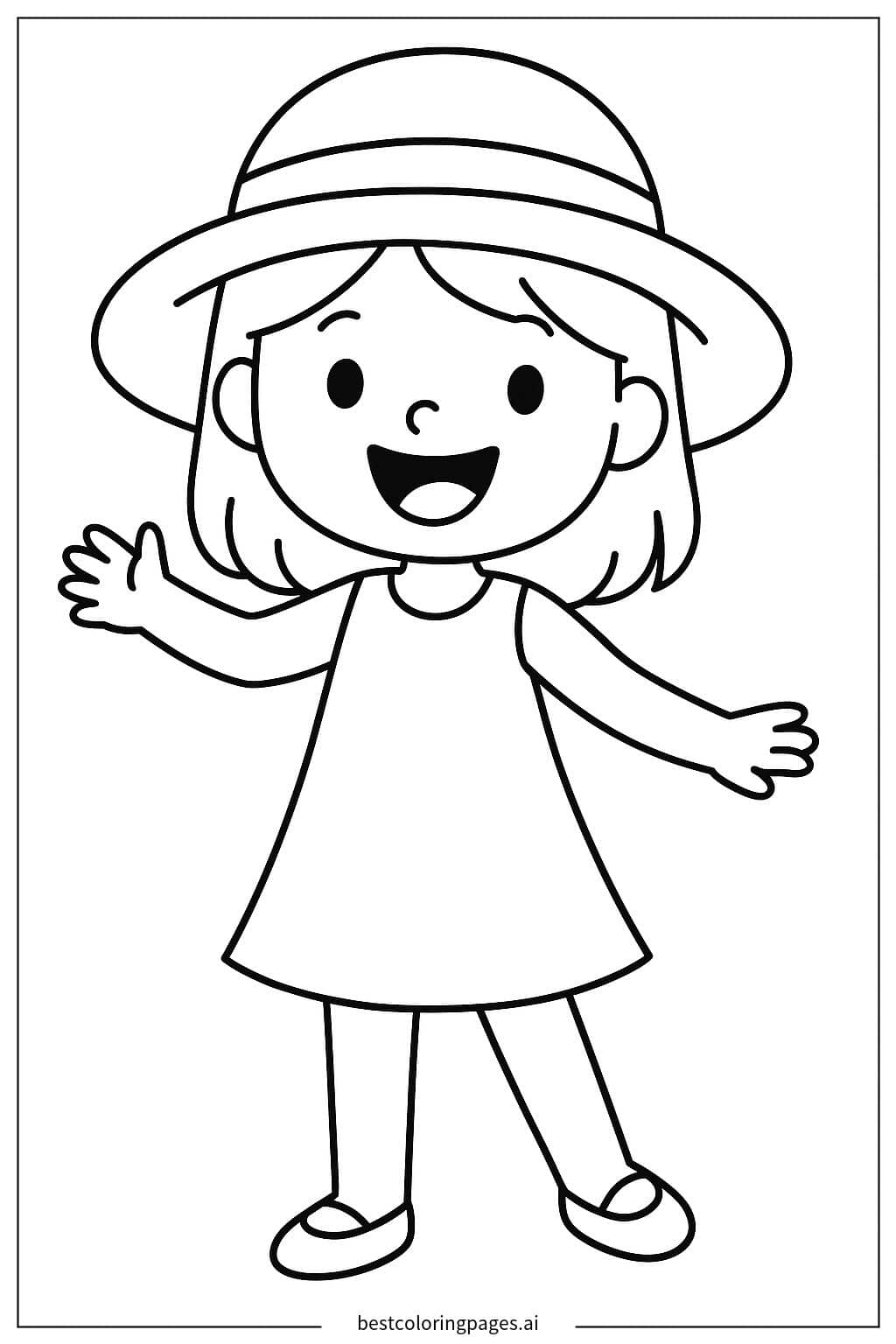 Coloriage Fille portant un chapeau de soleil