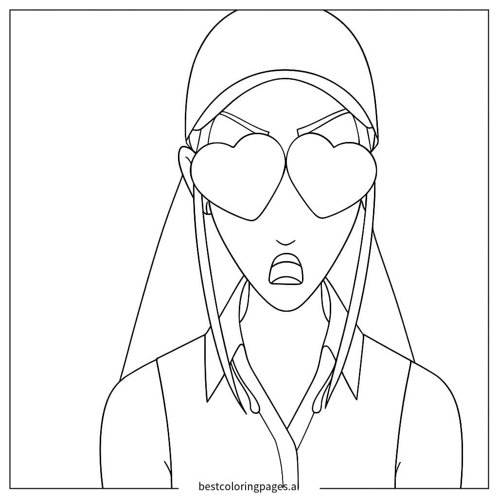 Dibujos de Chica con gafas de sol en forma de corazón para Colorear