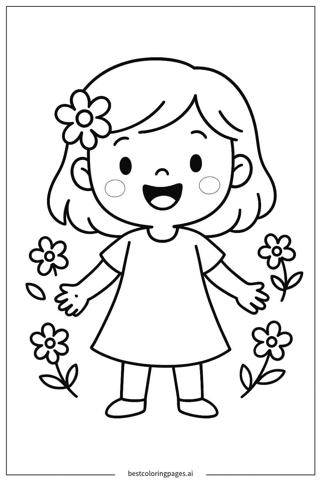 Girl with a Flower in Her Hair Coloring Page