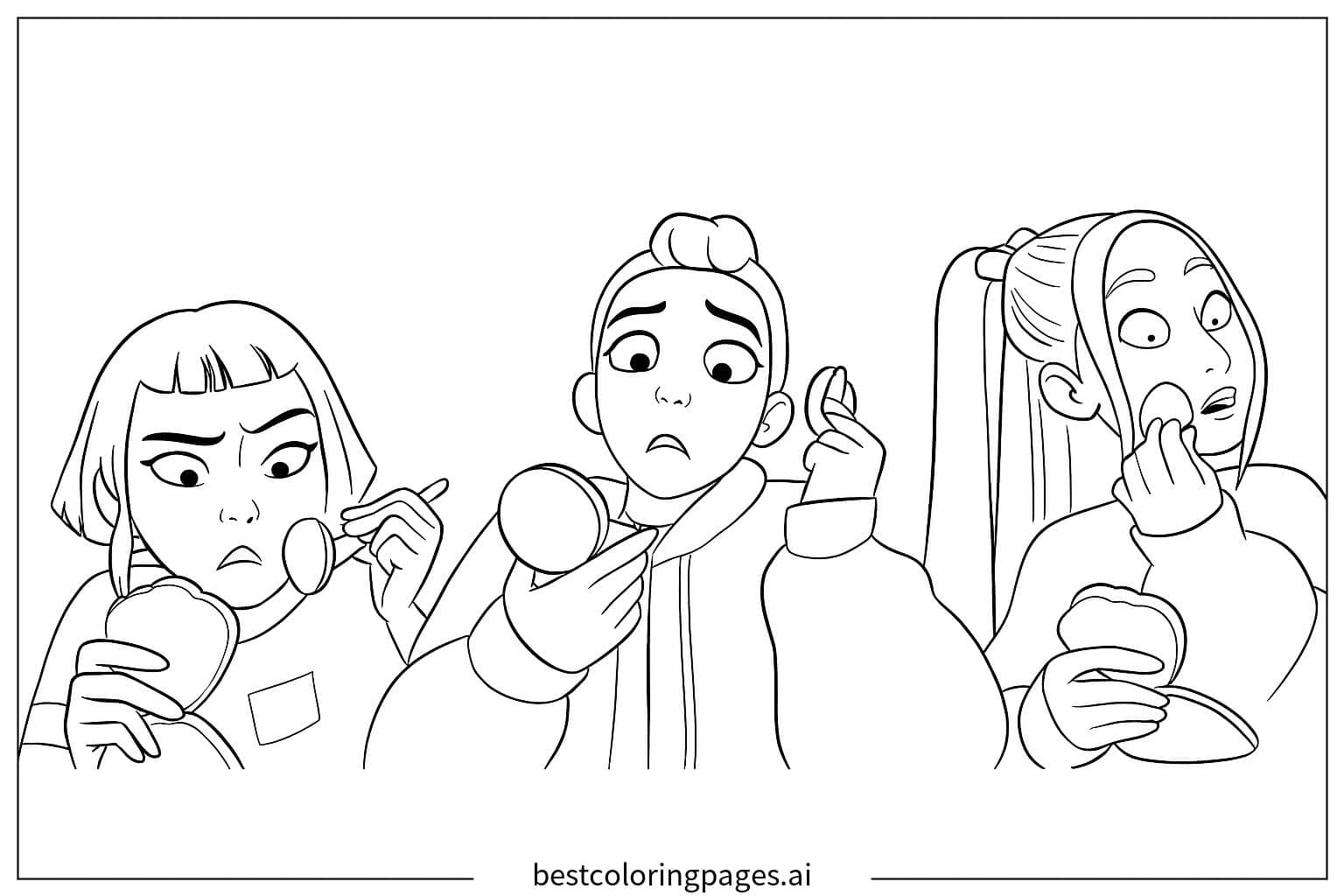 Dibujos de Chicas Aplicando Maquillaje para Colorear