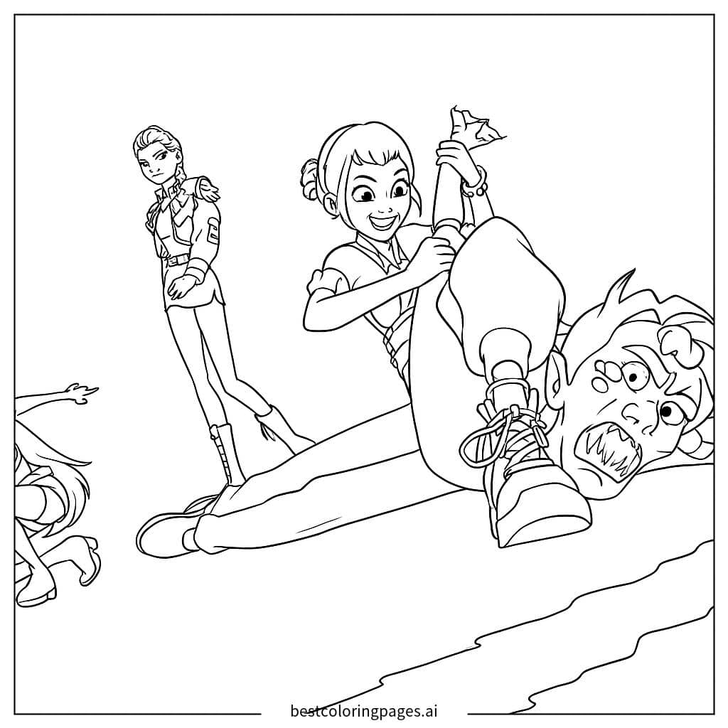 Dibujos de Chicas luchando contra demonio para Colorear