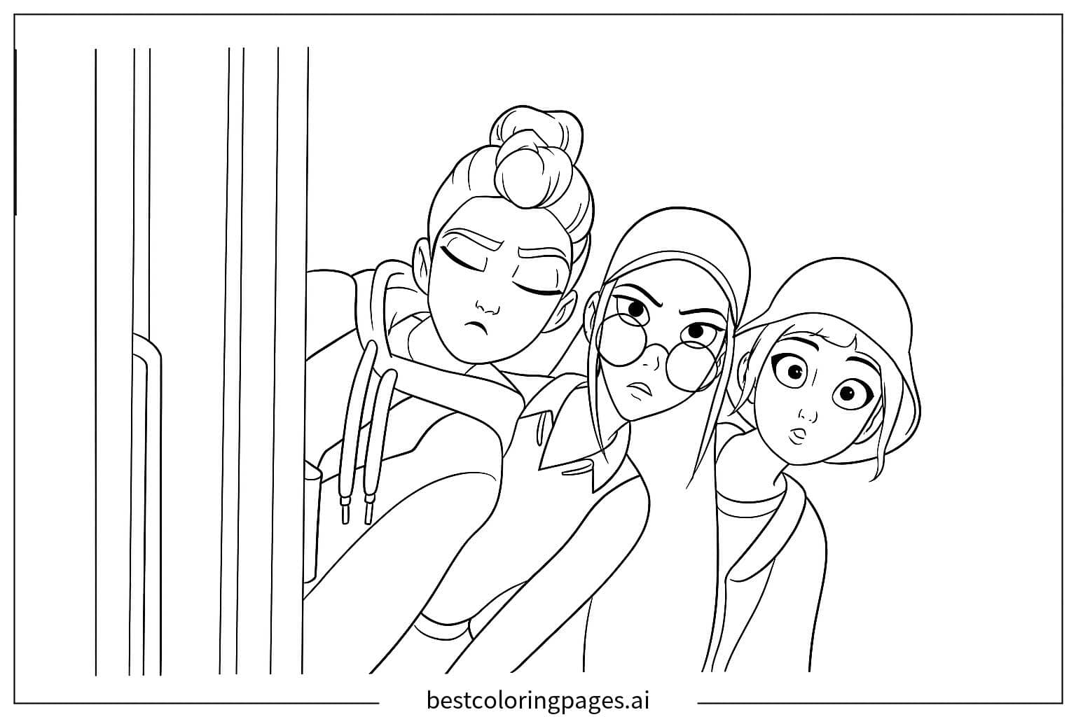 Dibujos de Niñas Curioseando con Intriga para Colorear