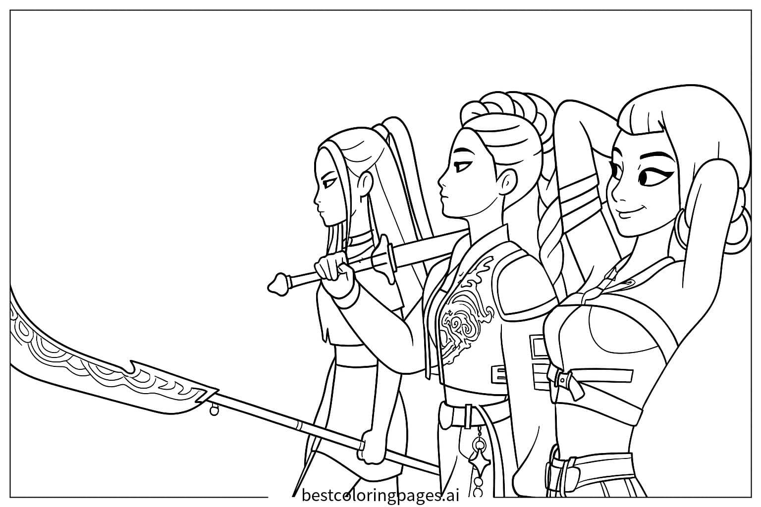 Dibujos de Chicas con Armas de Guerrera para Colorear