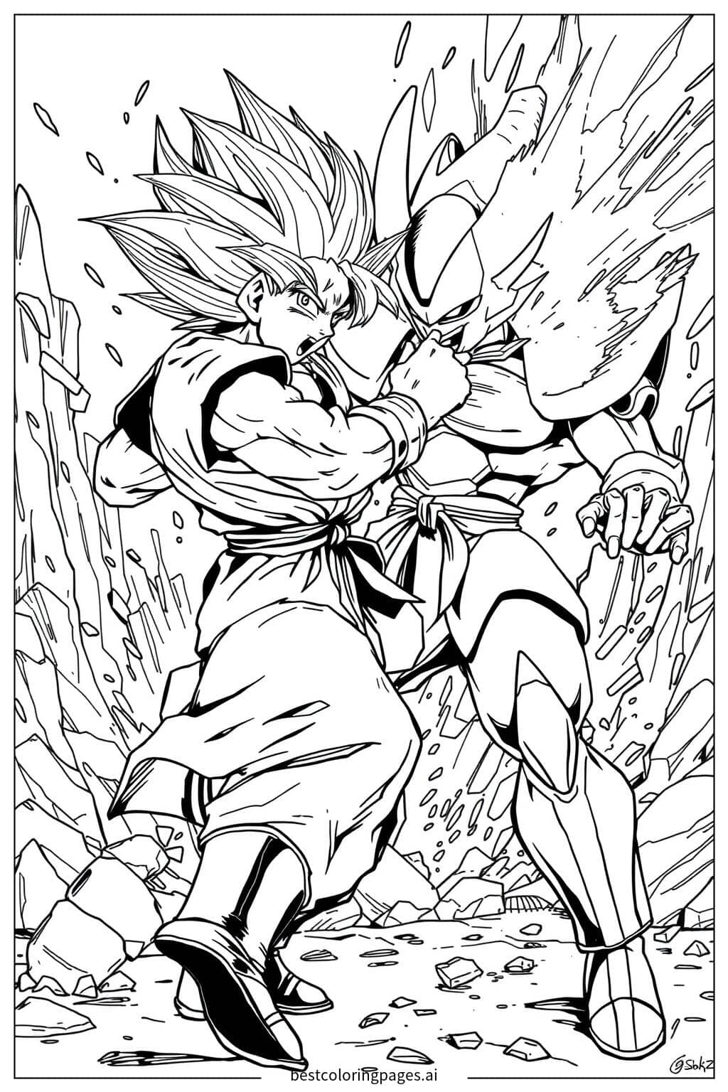 Goku Facing Frieza in an Epic Battle Coloring Page