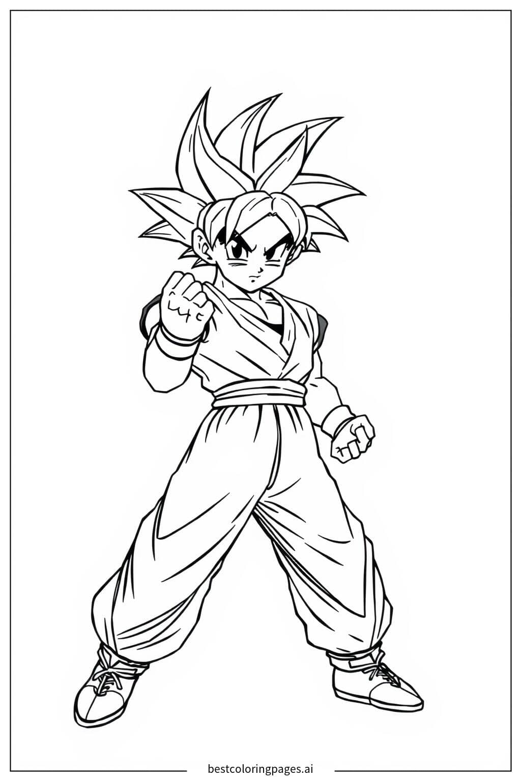 Desenhos de Goku em uma pose de luta simples para Colorir