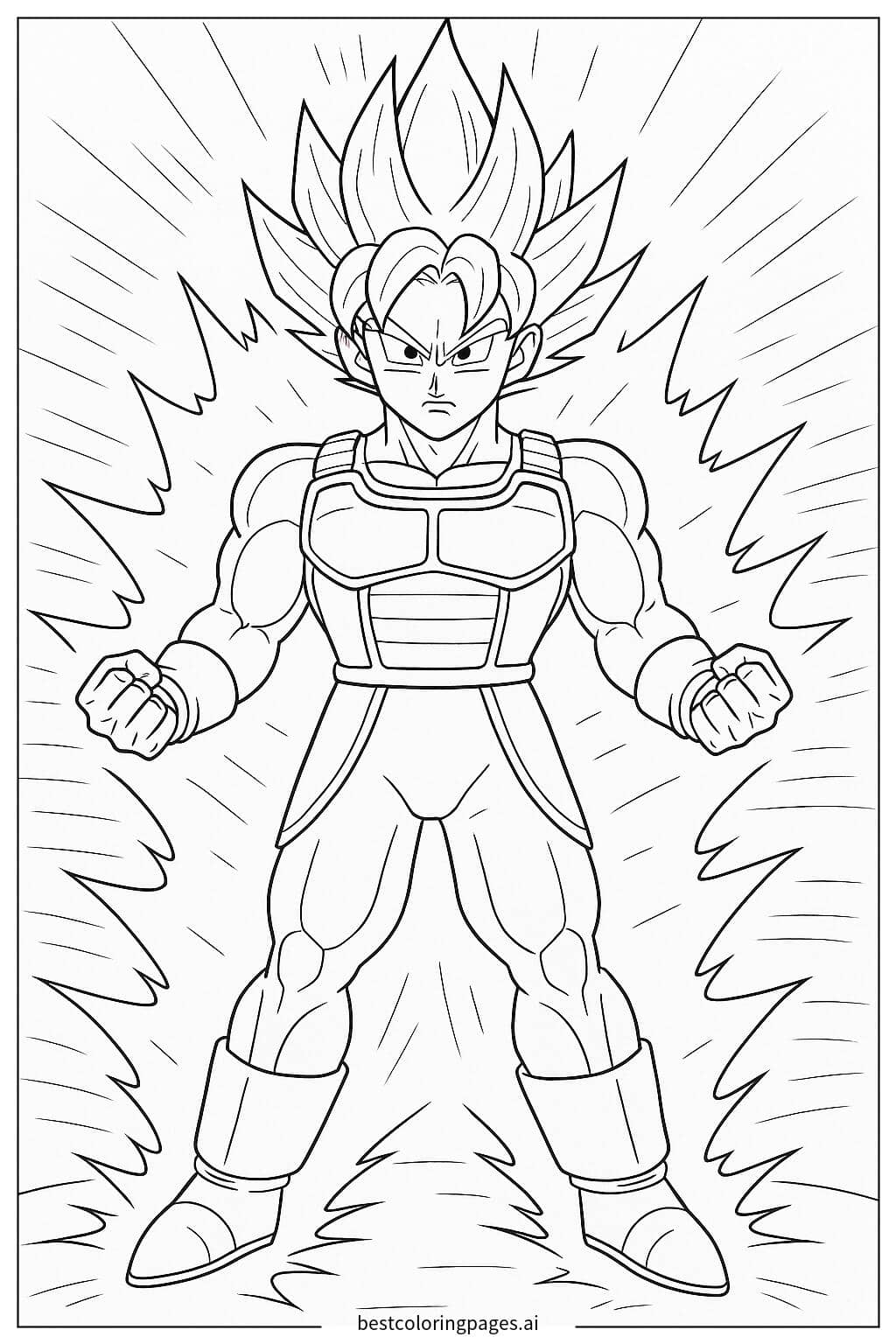 Goku Powering Up with Electrifying Energy Aura Coloring Page