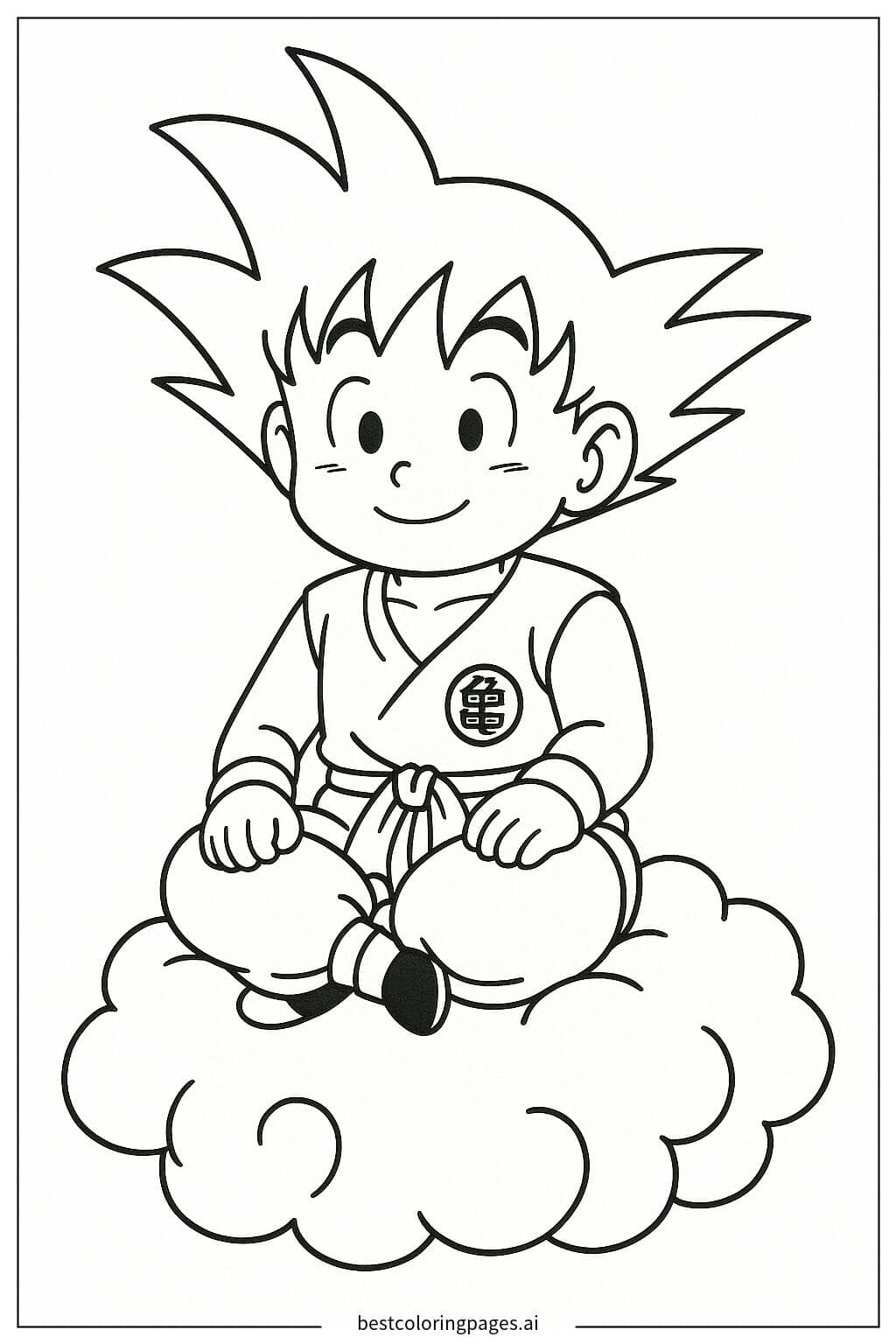 Goku Sitting on the Flying Nimbus Coloring Page