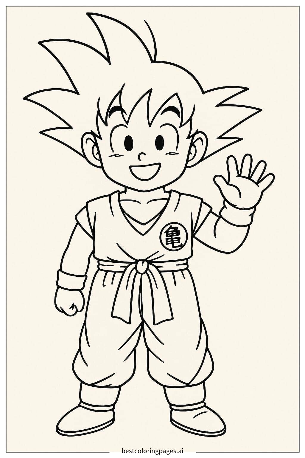 Goku Smiling and Waving Coloring Page