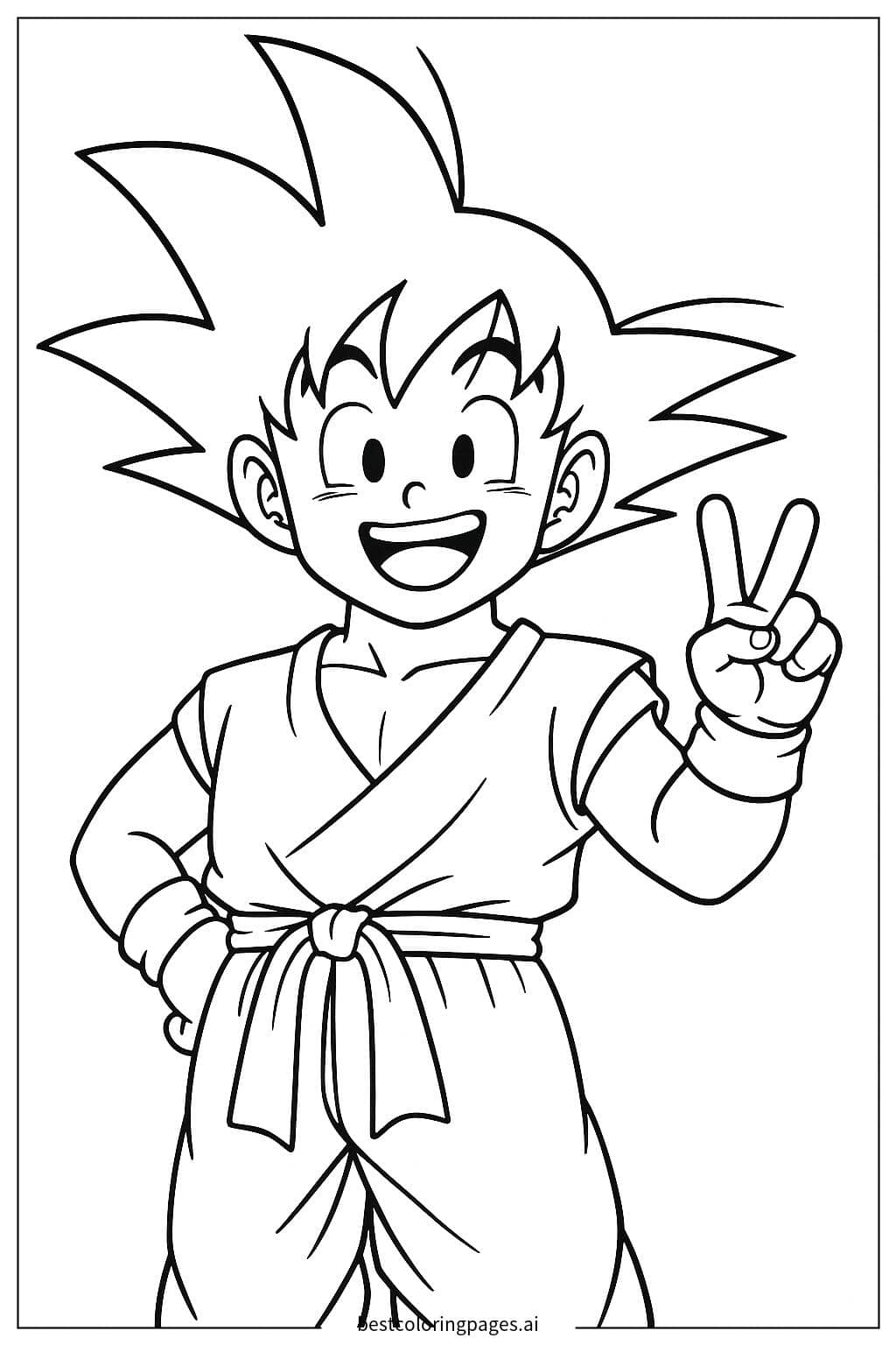 Goku Smiling with Peace Sign Coloring Page