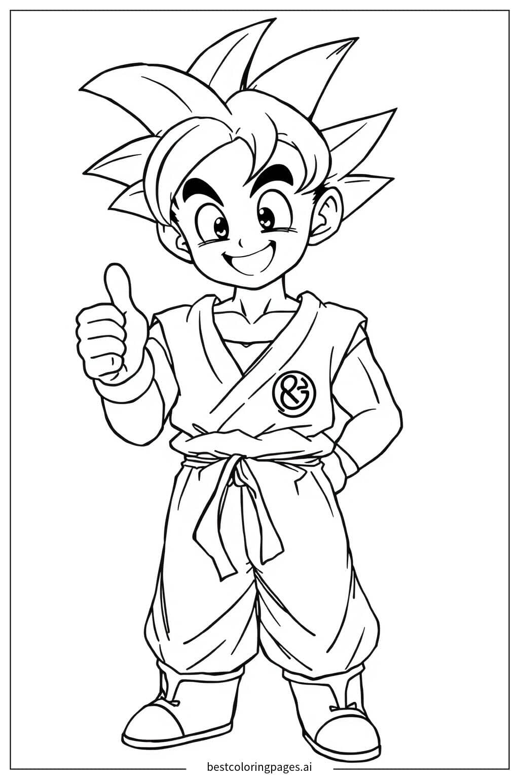 Desenhos de Goku Sorrindo com o Polegar para Cima para Colorir