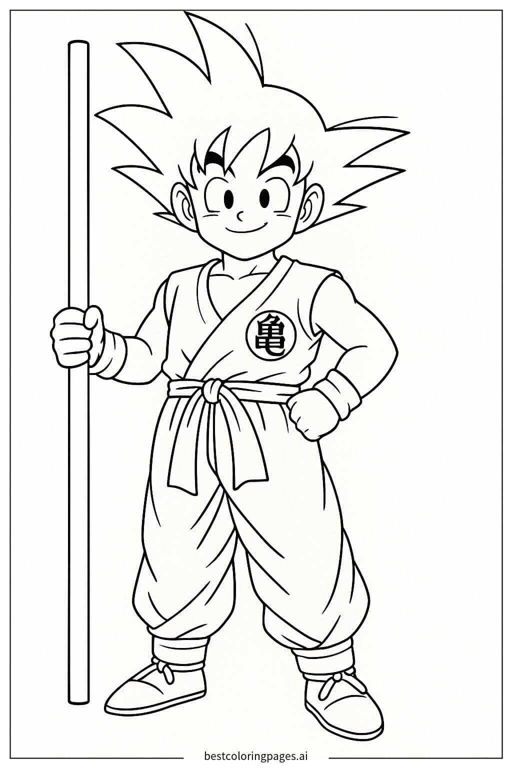 Goku Standing Proudly with His Power Pole Coloring Page