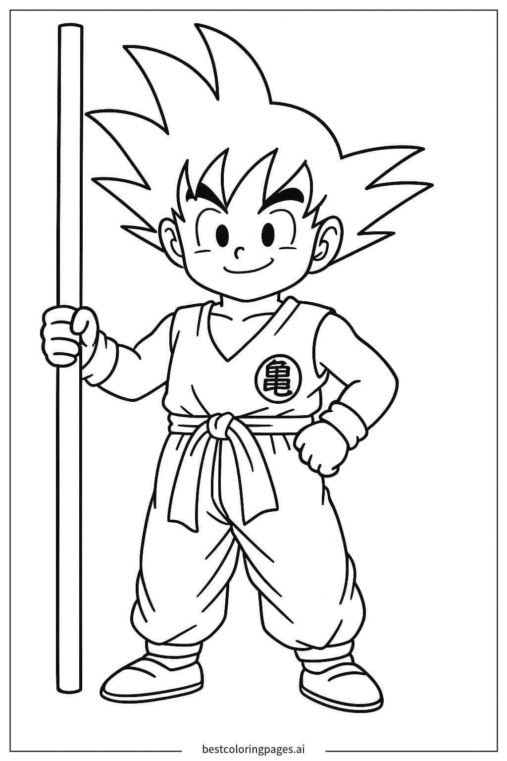 Goku Holding the Power Pole Coloring Page