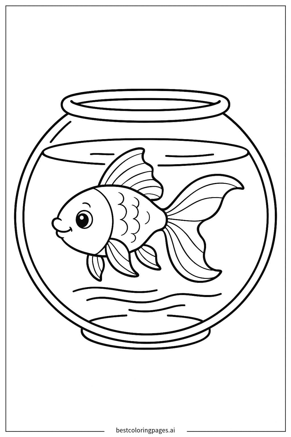 Goldfish Swimming in a Bowl Coloring Page