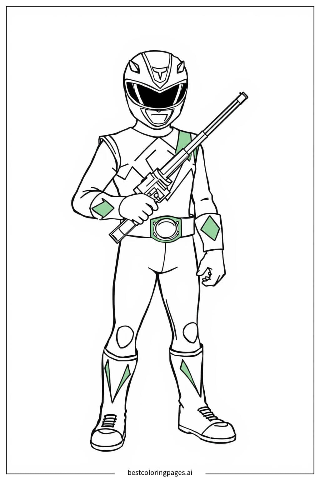Desenhos de Ranger Verde segurando sua arma para Colorir