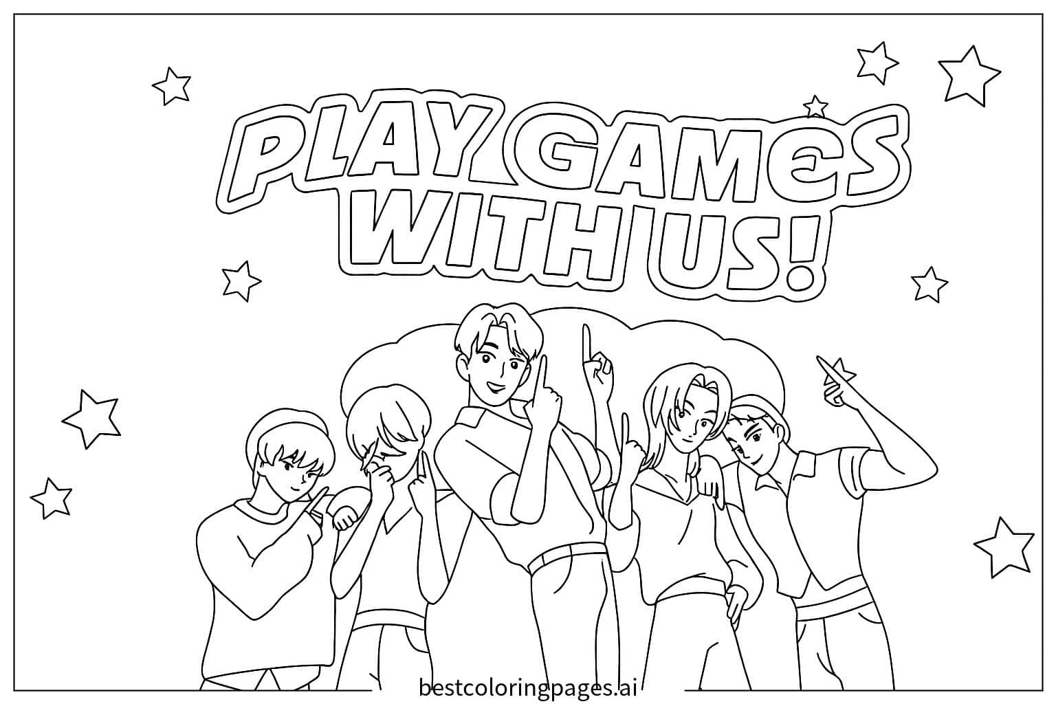 Dibujos de Grupo Jugando Juntos para Colorear