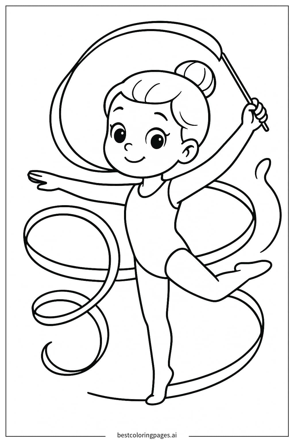 Desenhos de Ginasta segurando fita colorida para Colorir