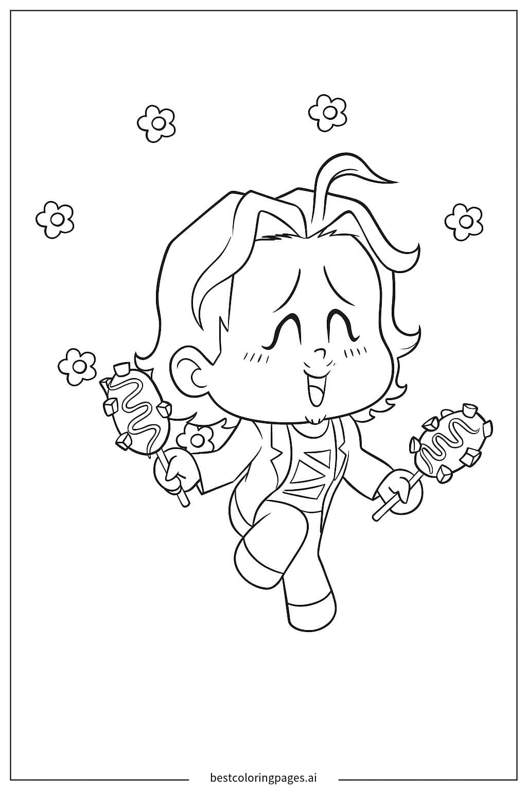 Happy Boy with Candy Coloring Page