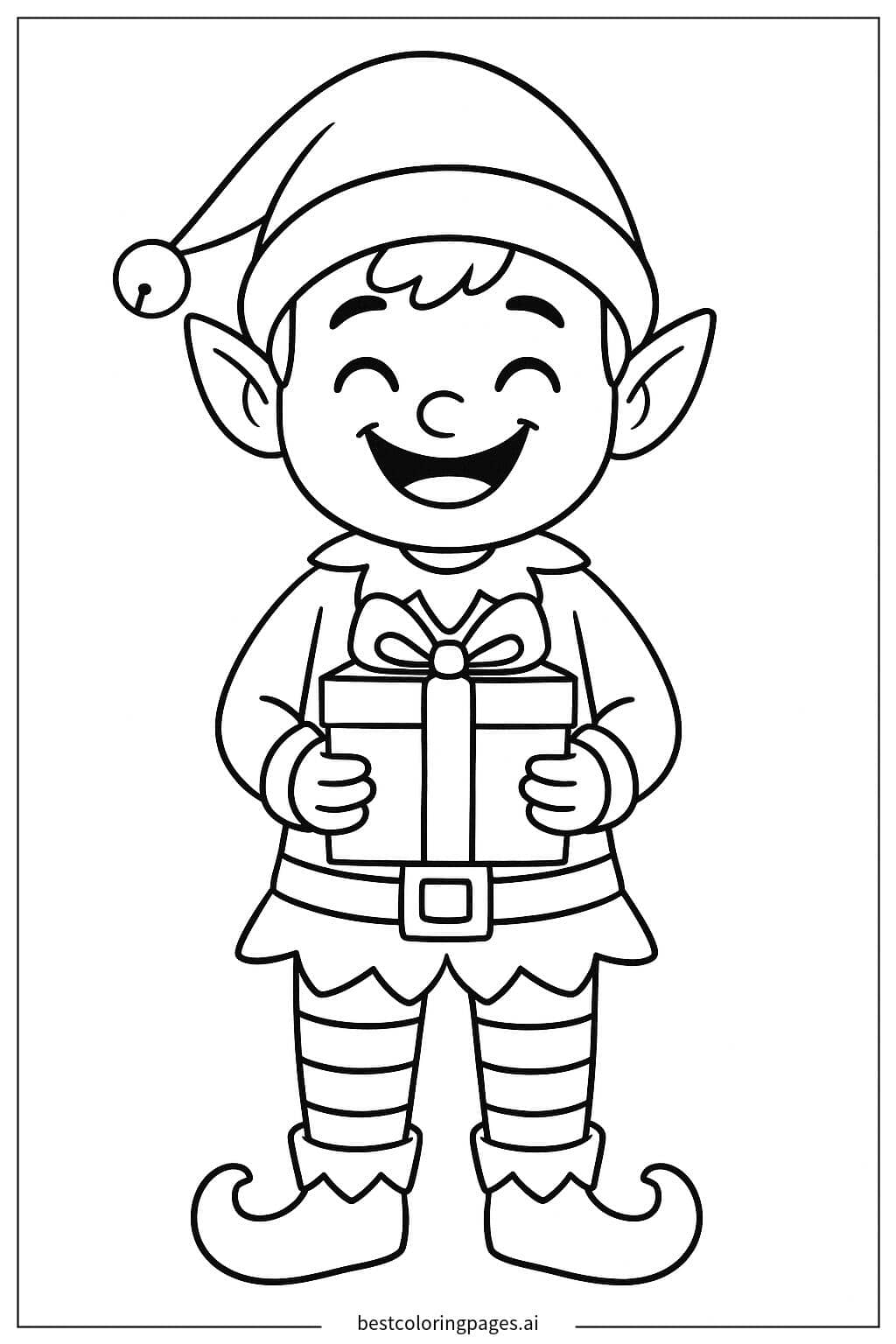 Desenhos de Duende Feliz Segurando um Presente para Colorir