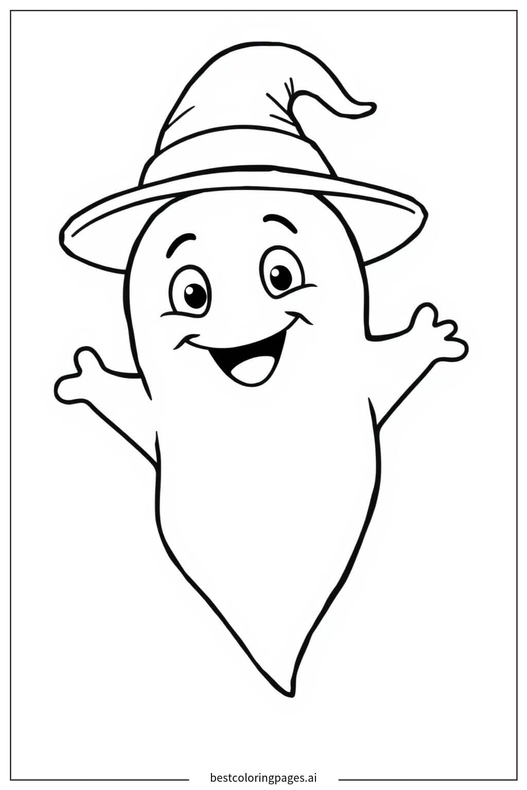 Cheerful Ghost Wearing a Magical Hat Coloring Page