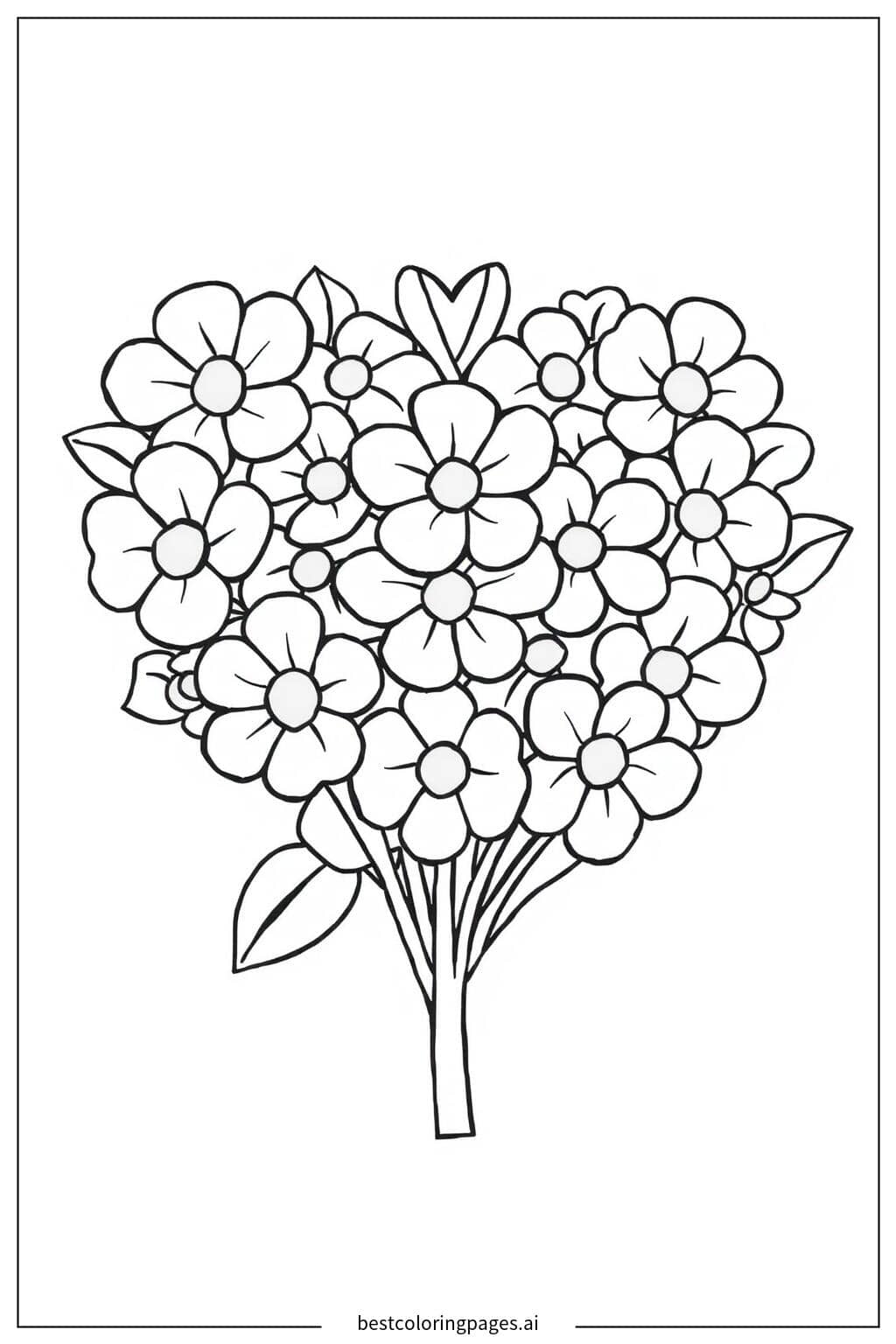 Desenhos de Buquê em formato de coração para Colorir