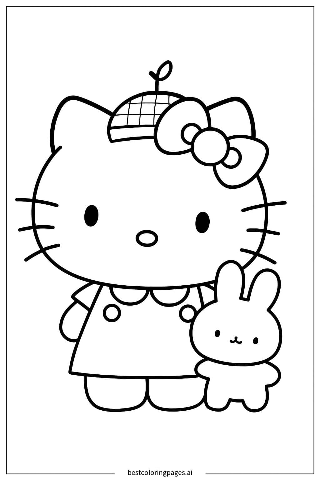 Coloriage Hello Kitty et son petit lapin