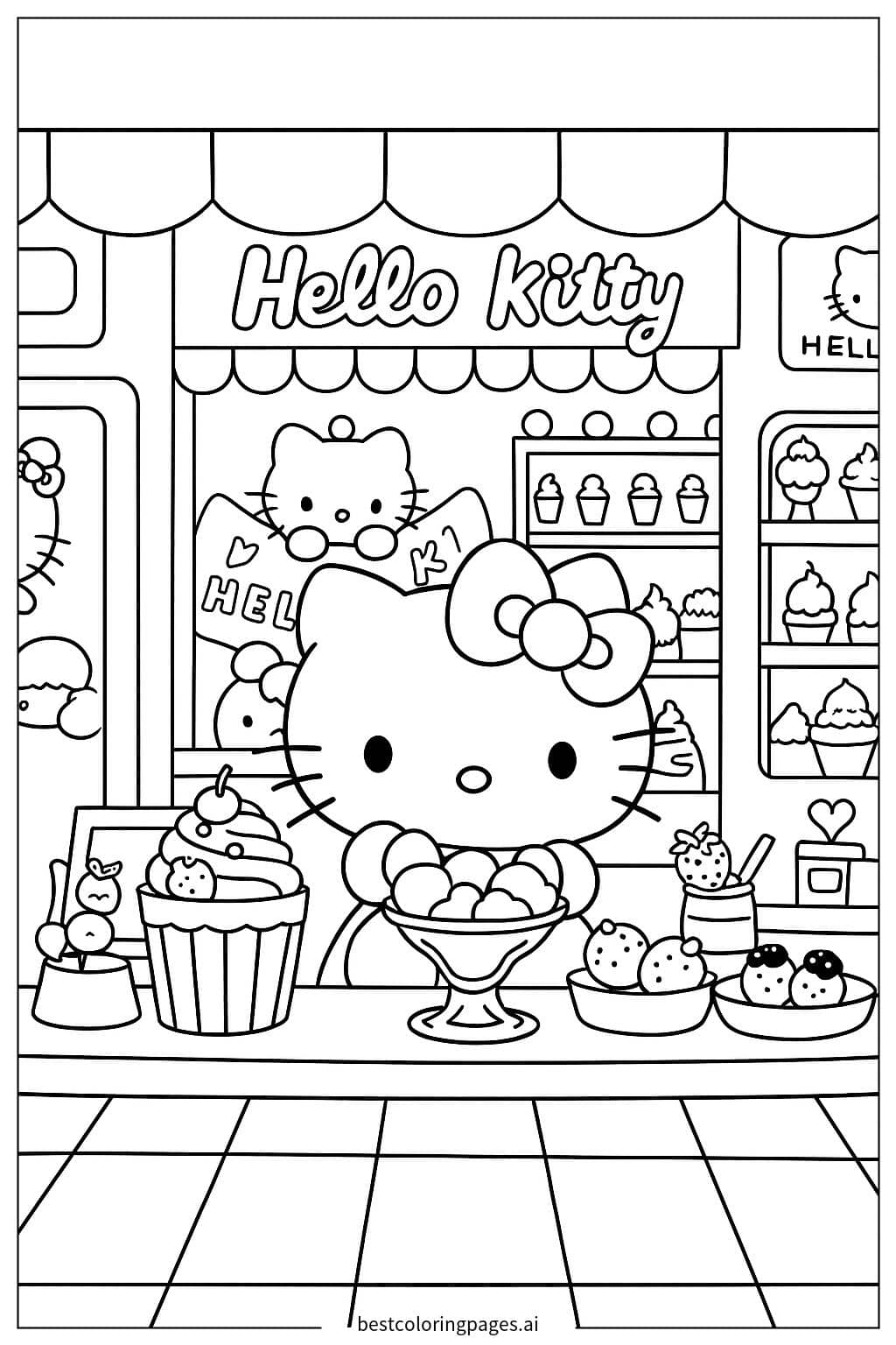 Coloriage L'histoire de Hello Kitty en arrière-plan