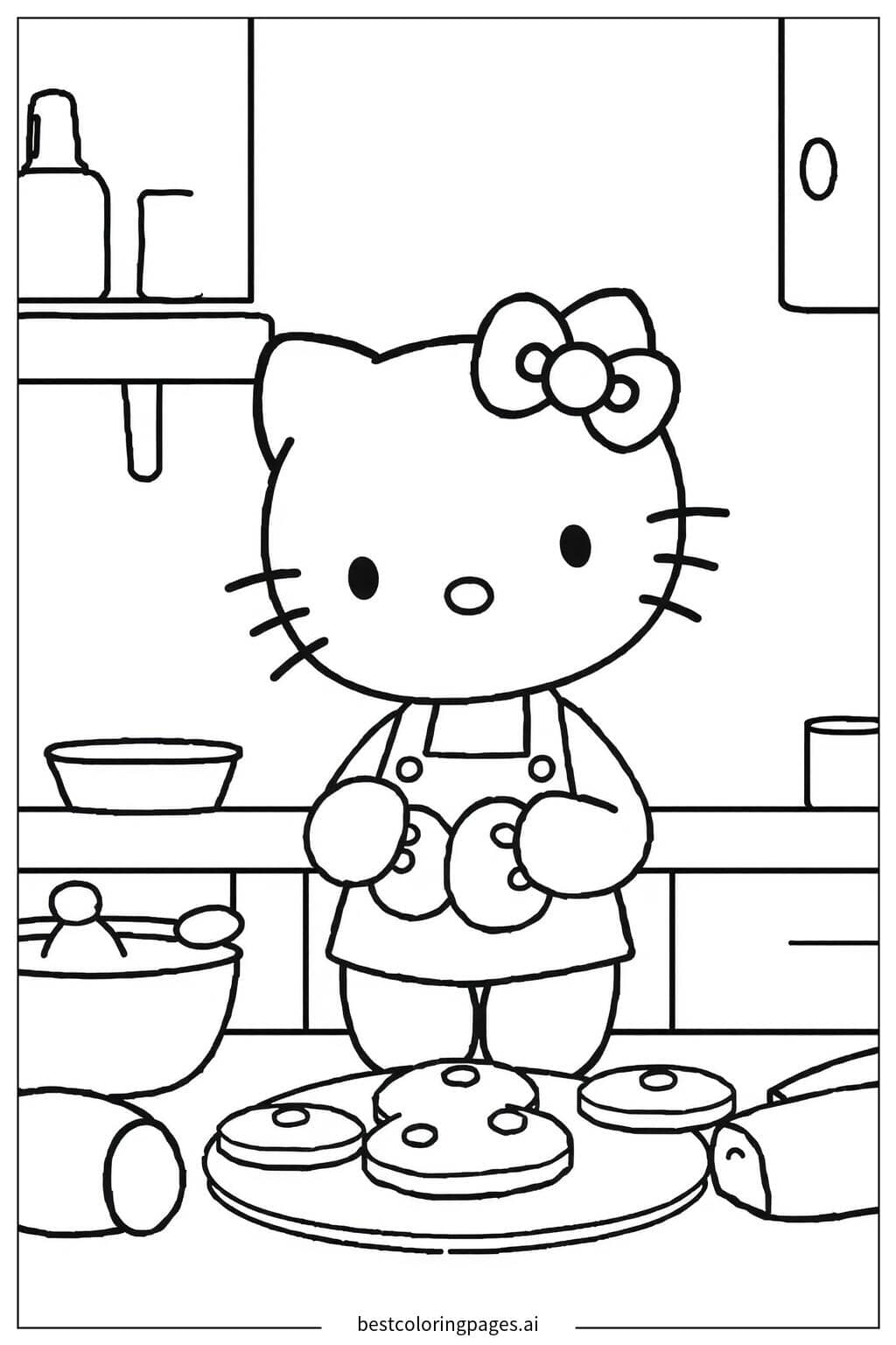 Coloriage Hello Kitty fait des cookies