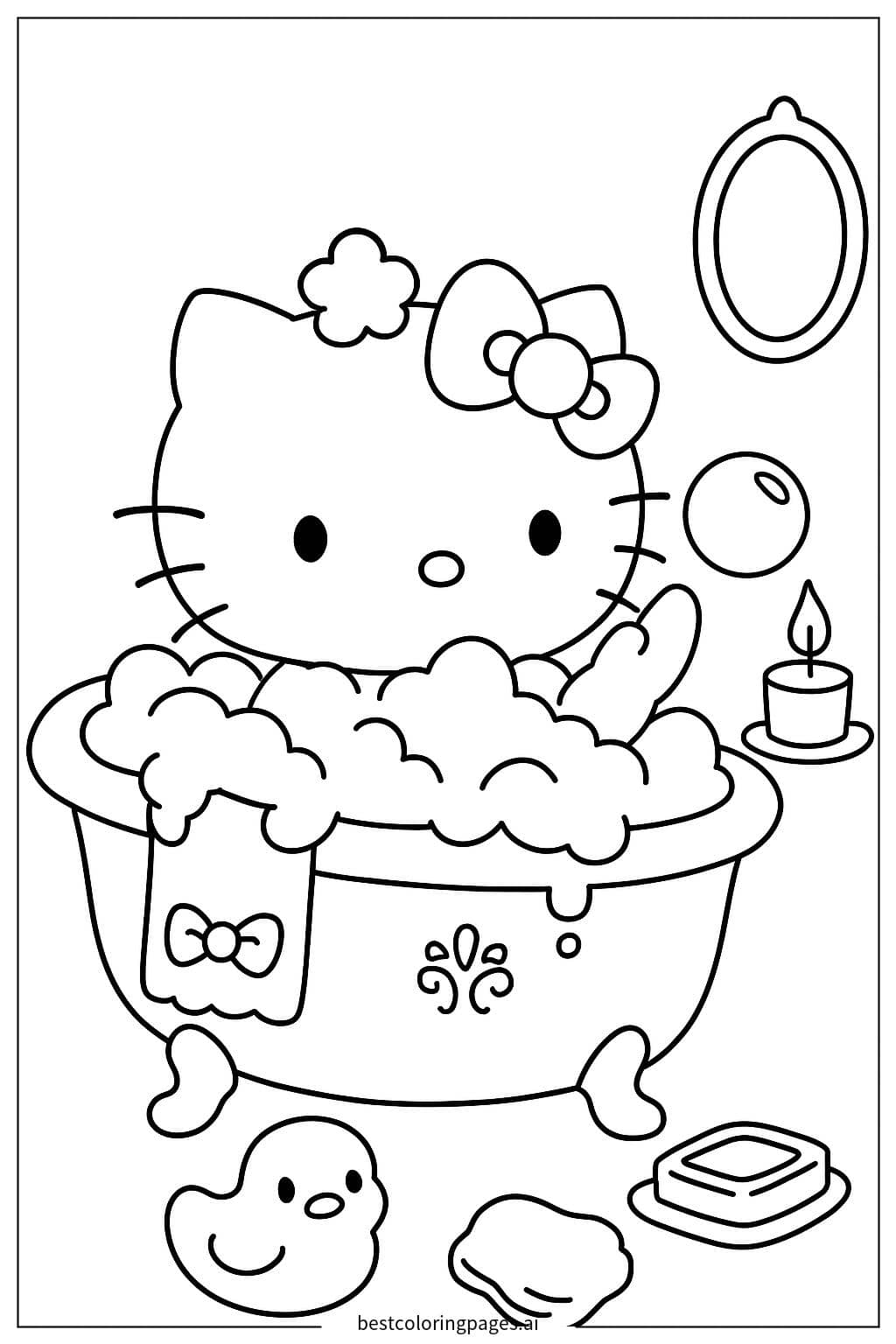 Coloriage Personnage Hello Kitty dans son bain