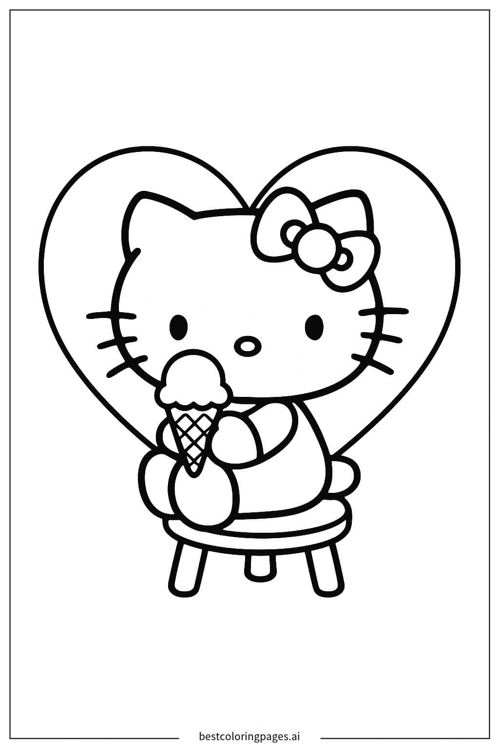 Disegni di Hello Kitty Mangia un Gelato da Colorare