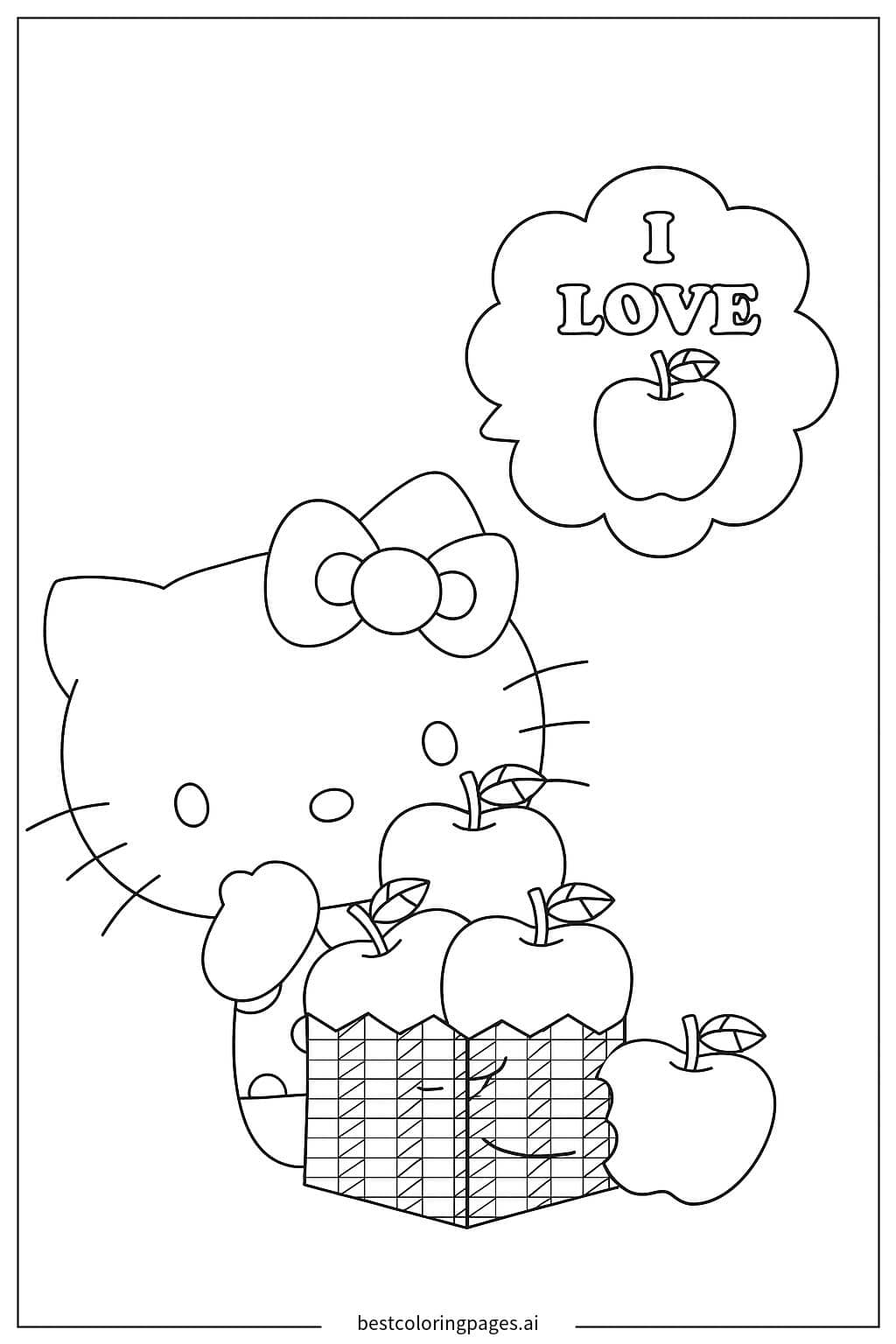 Coloriage Hello Kitty aime les pommes