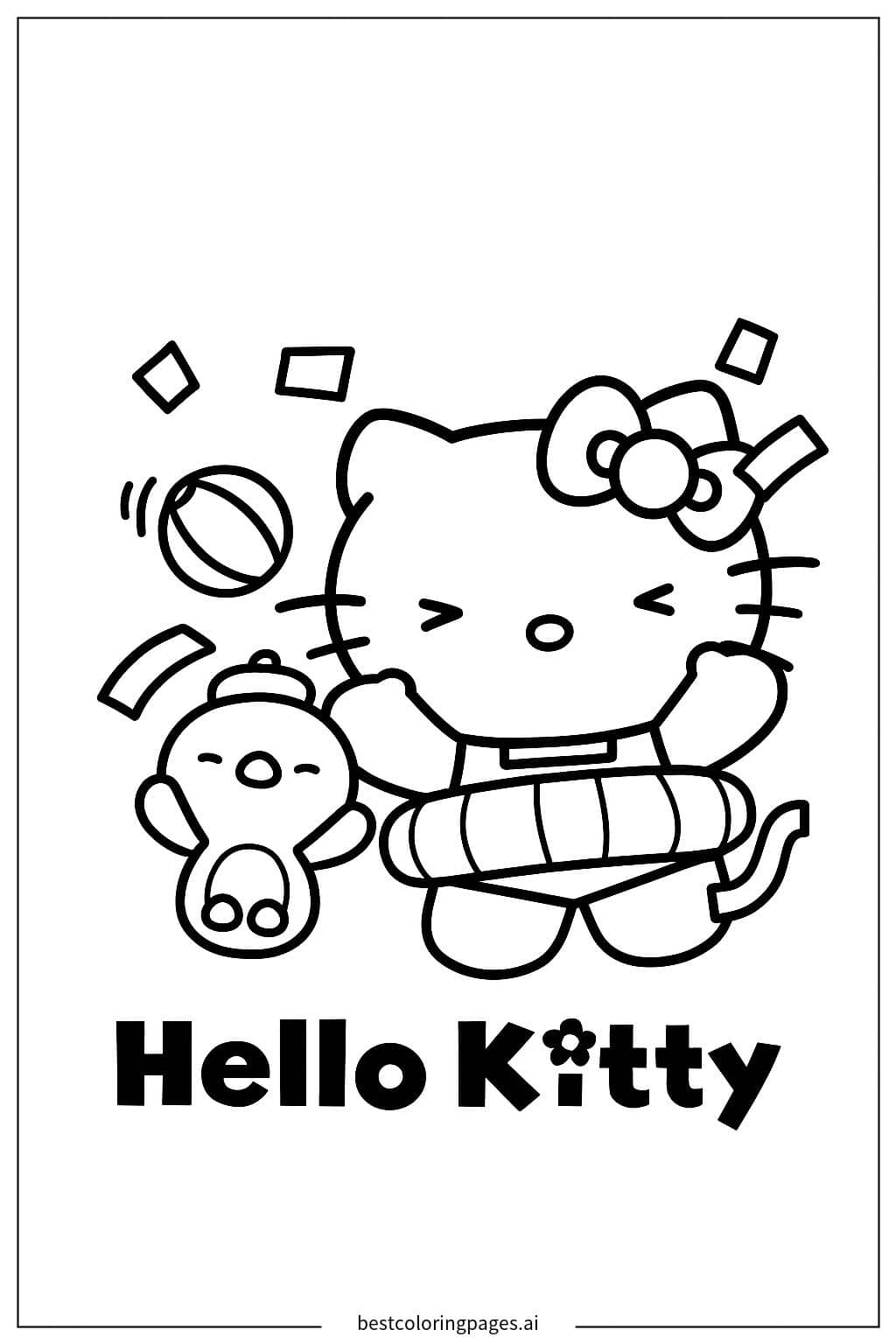 Coloriage Hello Kitty en train de jouer