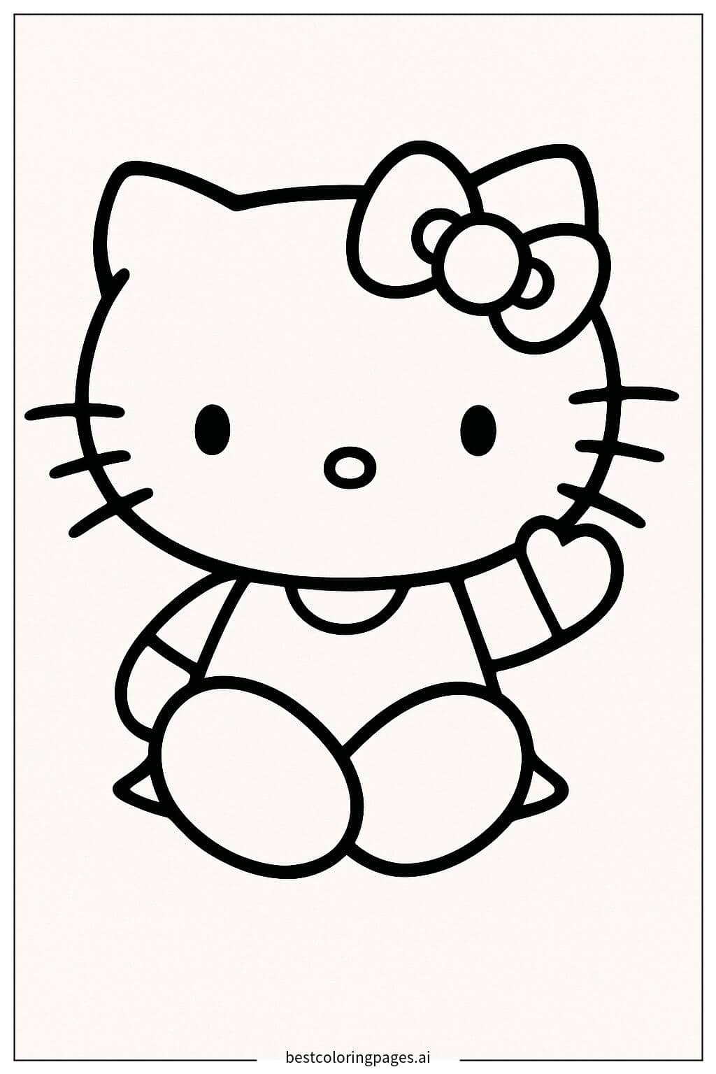 Hello Kitty Sitting and Waving Coloring Page
