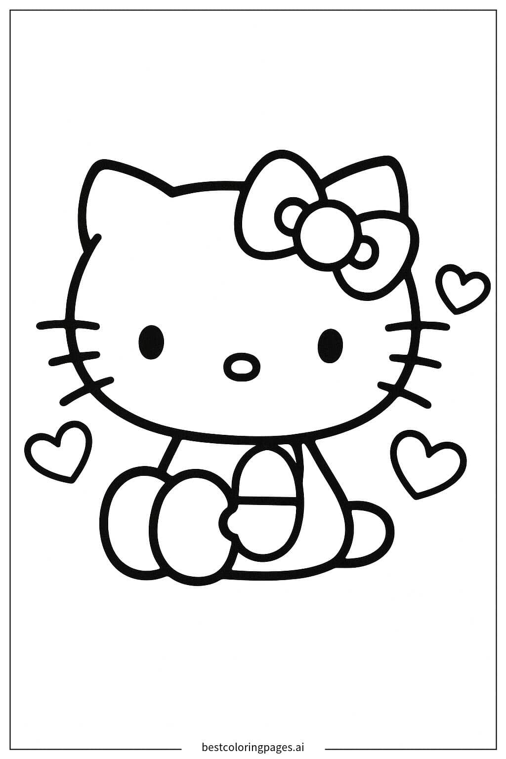 Coloriage Hello Kitty assise avec un nœud