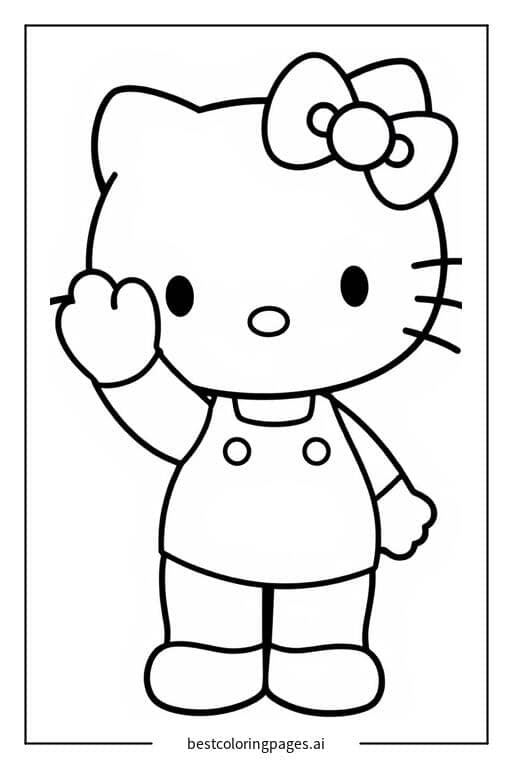 Coloriage Hello Kitty debout et saluant