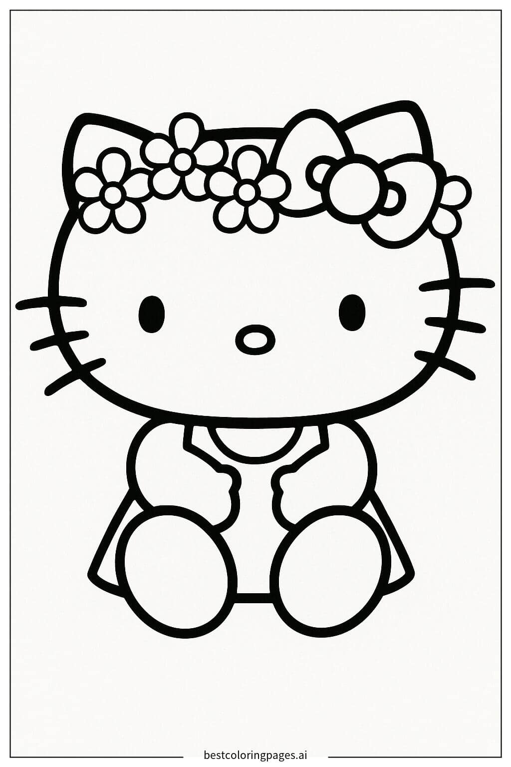 Hello Kitty with a Flower Crown Coloring Page