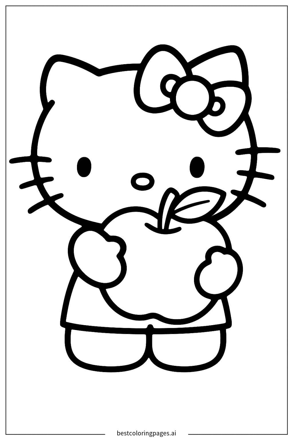 Coloriage Hello Kitty avec une pomme