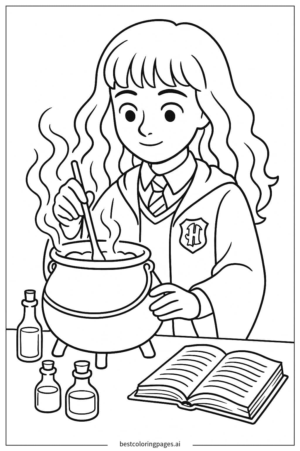 赫敏煮魔药 涂色页