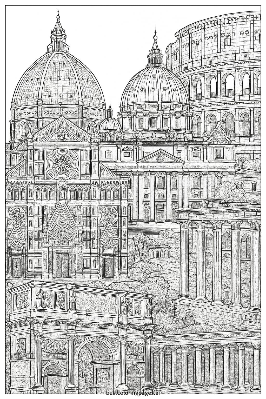 Disegni di Tour dell'architettura storica italiana da Colorare