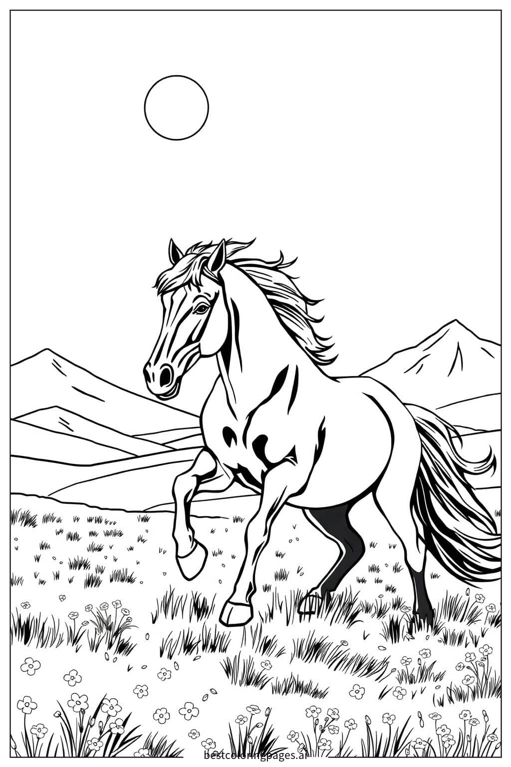 Dibujos de Caballo galopando en un prado para Colorear