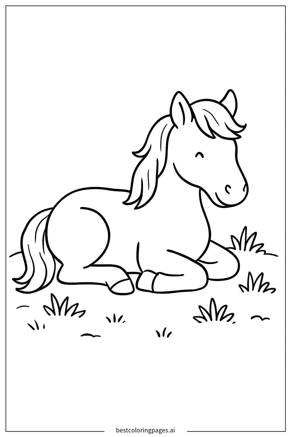 Horse Relaxing in the Grass Coloring Page
