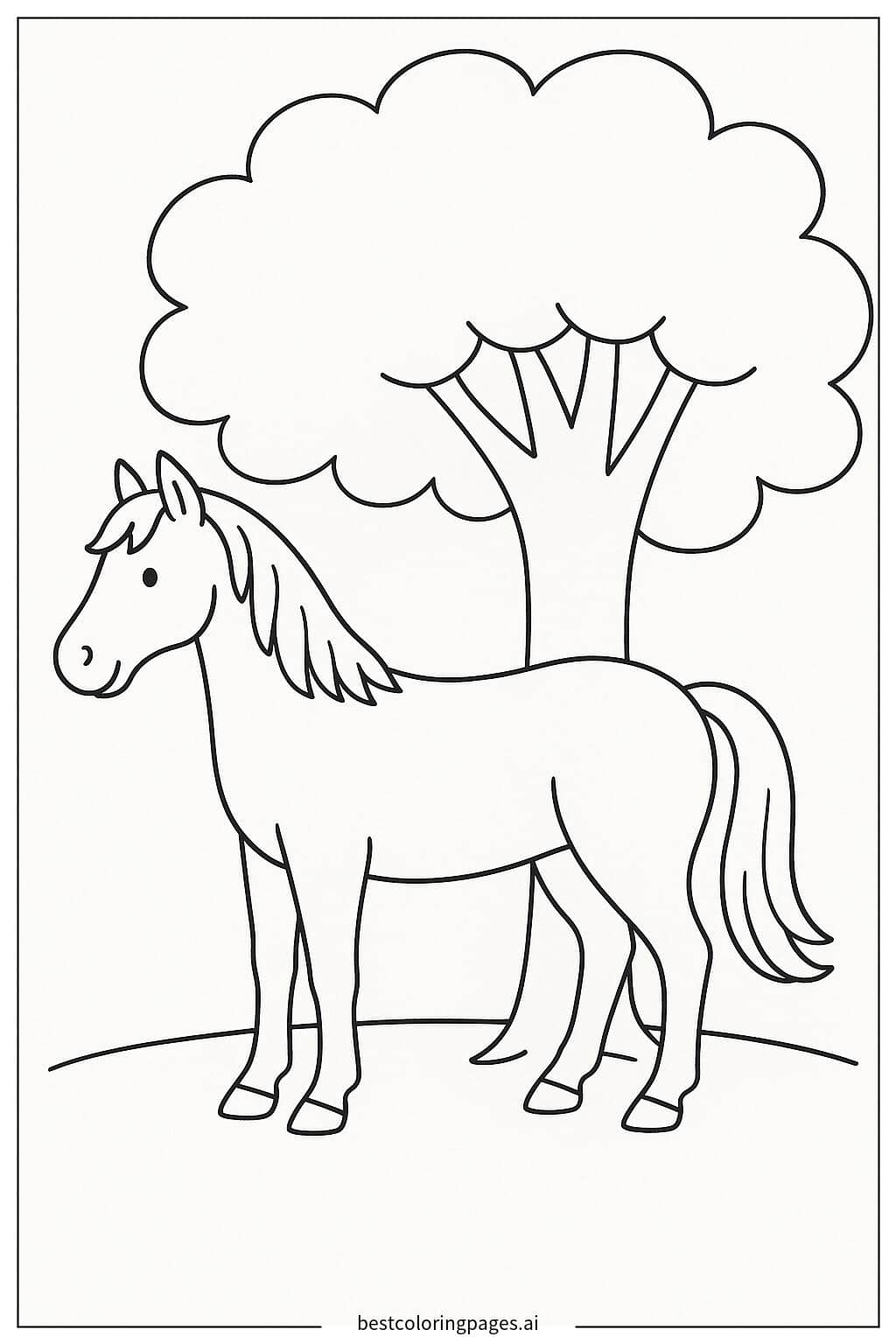 Horse Under the Shady Tree Coloring Page