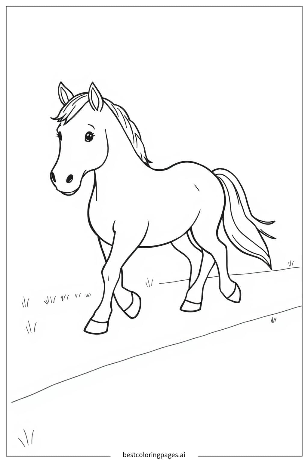 Graceful Horse Walking on a Path Coloring Page