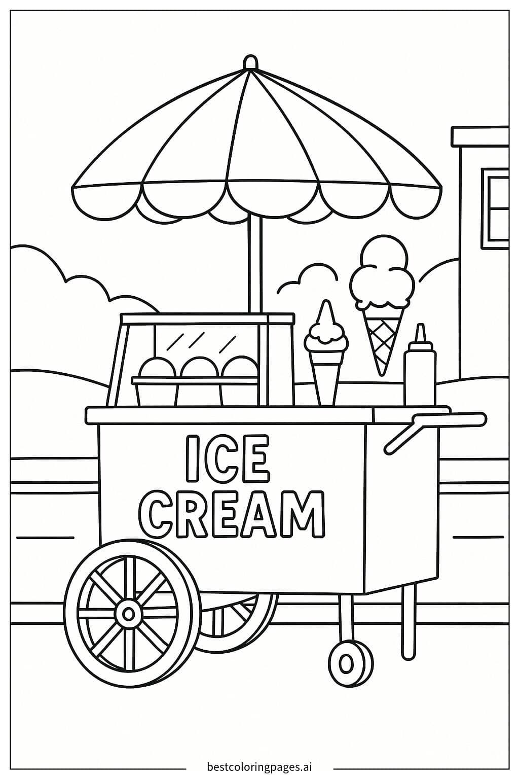 Ice Cream Cart on the Street Coloring Page